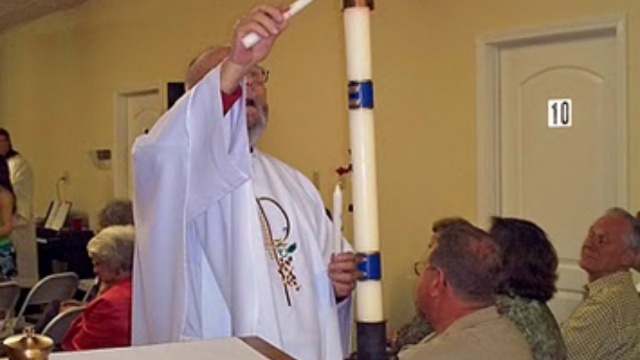 Lighting of Easter Candle at Sacred Cross